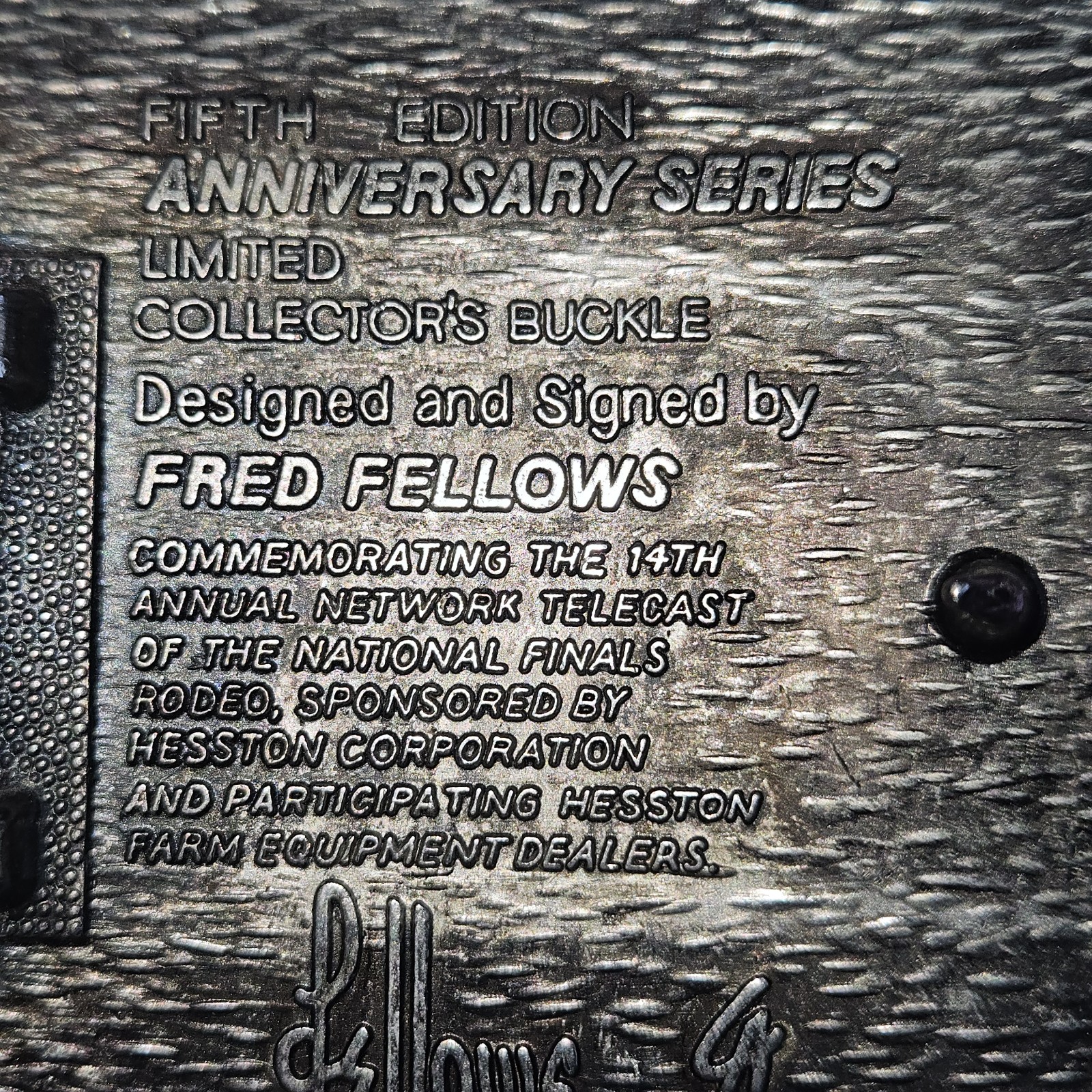1987 National Finals Rodeo HESSTON Belt Buckle, Design By Fred Fellows, Ltd Ed.