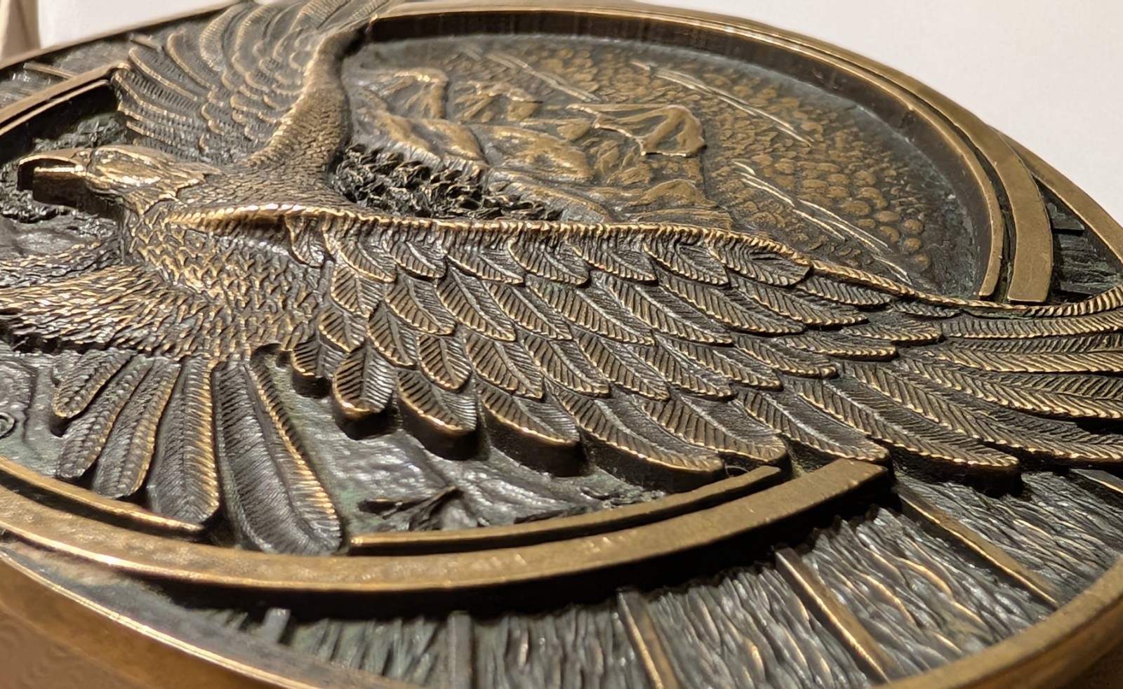 Vtg Montana Silversmiths Solid Brass Belt Buckle Eagle Mountain Low Serial 0146