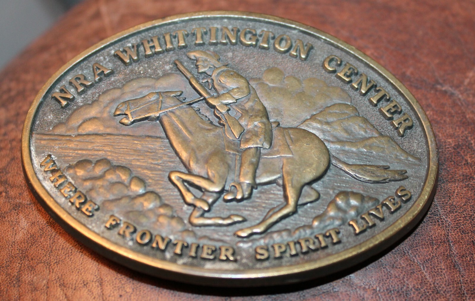 Vintage NRA Whittington Center Belt Buckle WHERE FRONTIER SPIRIT LIVES, Cowboy