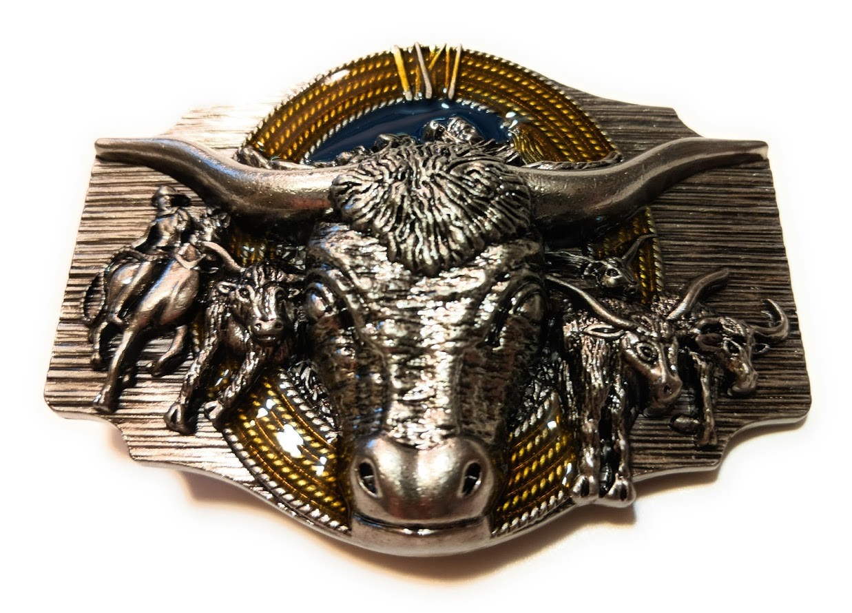✖ WESTERN STEER BULL Rope Cowboy Rodeo Style ✖ Belt Buckle ✖ Roping enamel USA