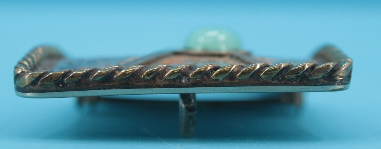 VTG Turquoise Etched Silver & Gold Tone Western Belt Buckle