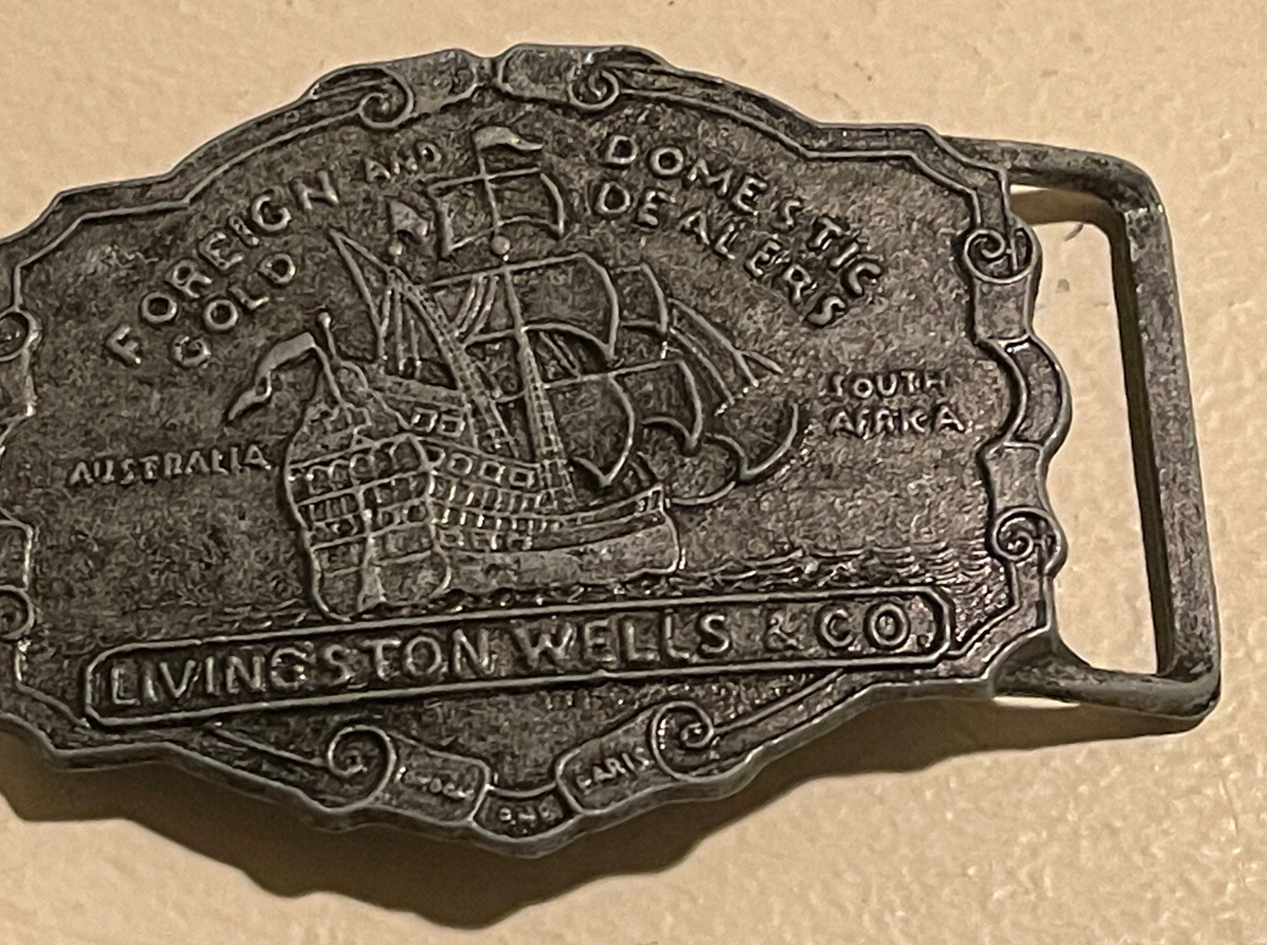 Livingston Wells & Co. Sailing Ship Foreign Domestic Belt Buckle Unbranded 11715