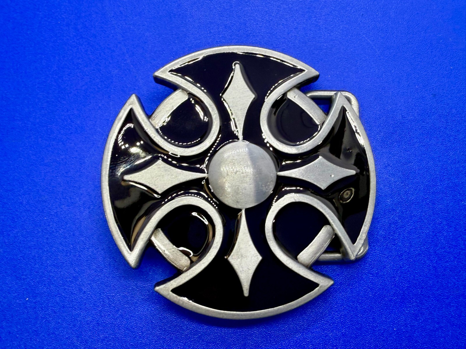 Maltese Celtic Iron Cross Religious Black Enamel Cutout Gothic Punk Belt Buckle