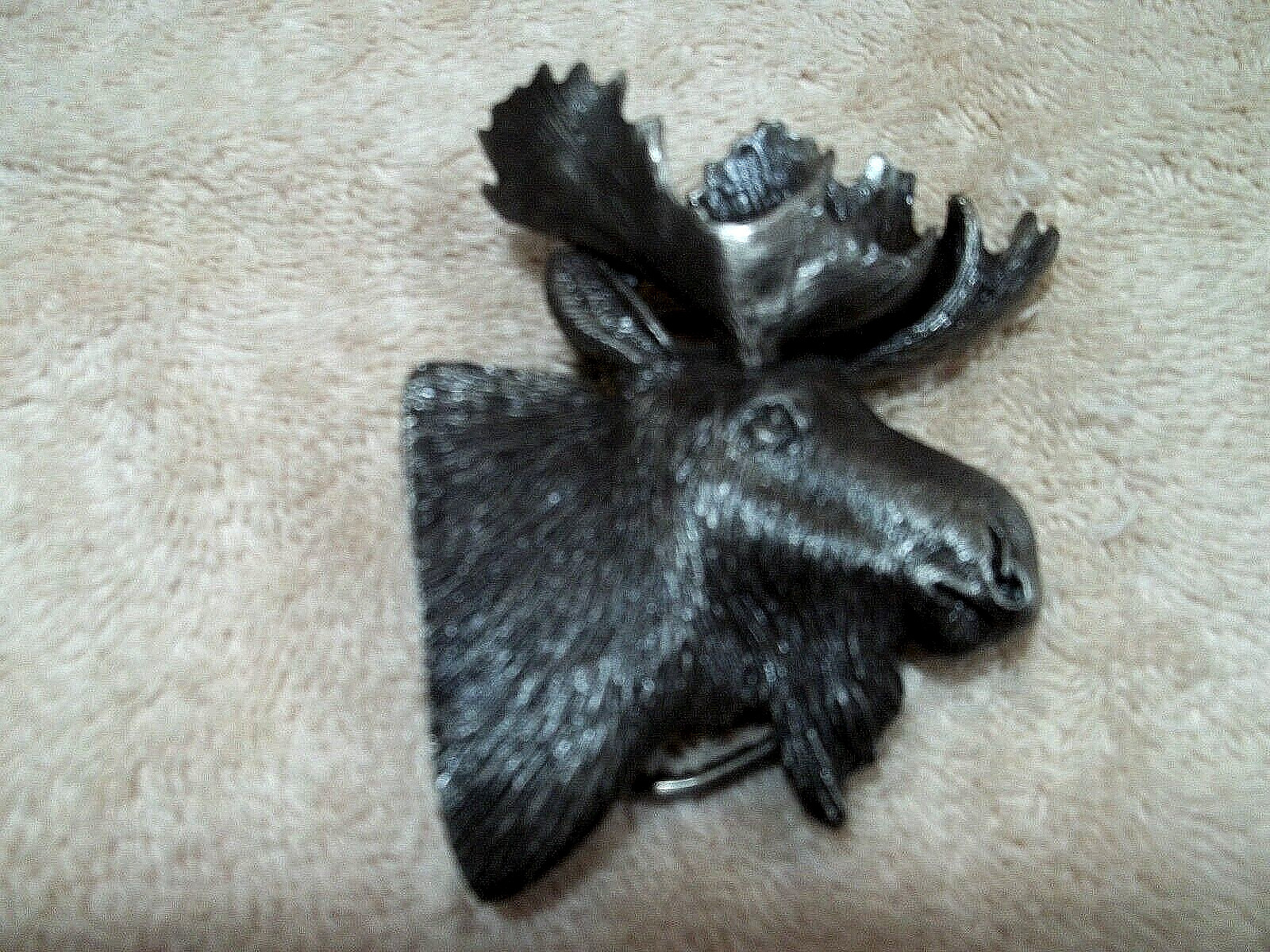 BERGAMOT Belt Buckle, Moose Head, Silver Tone Metal, Dimensional