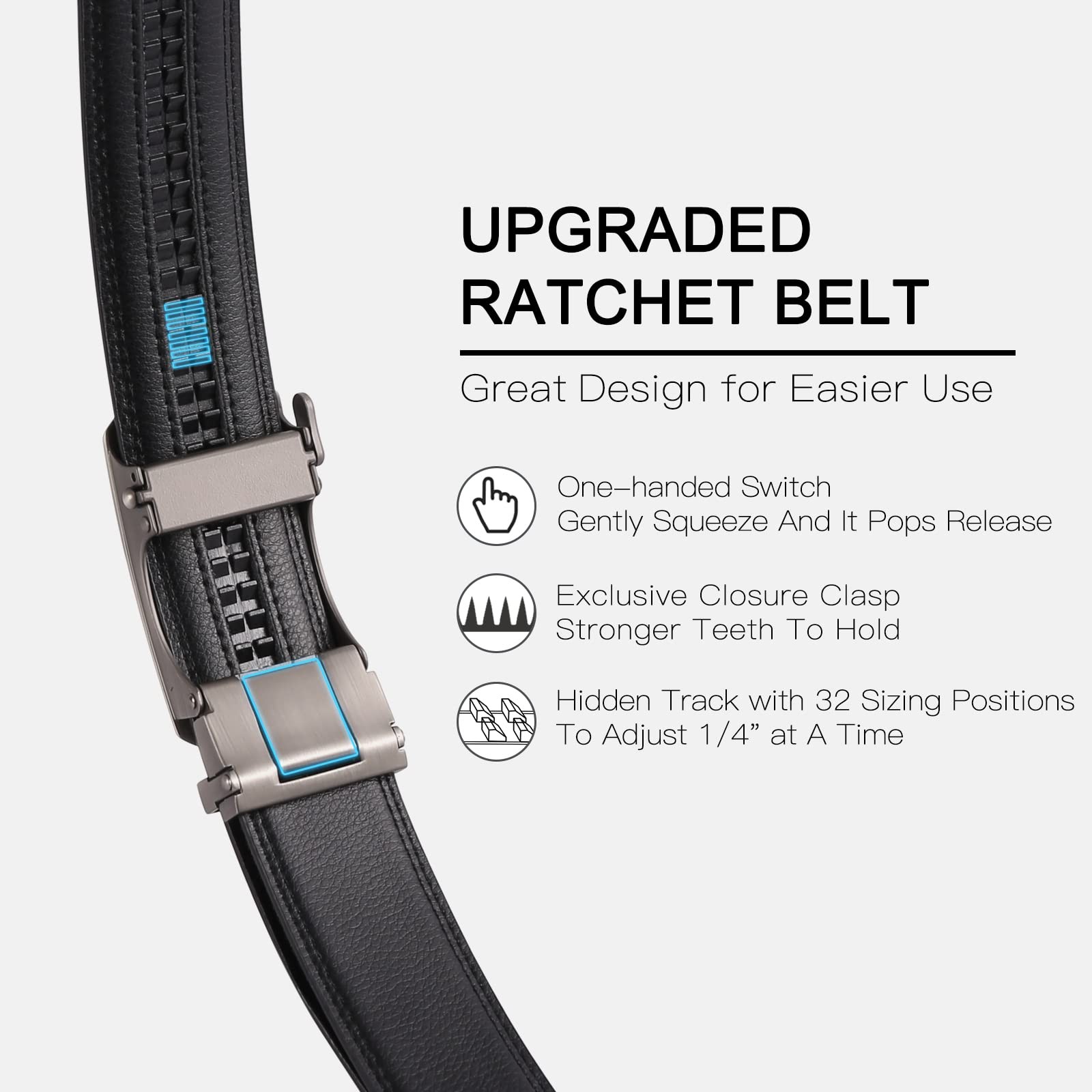 SENDEFN Men&rsquo;s Leather Belt Automatic 36&Prime; to 44&Prime; Waist Adjustable, A-black-31
