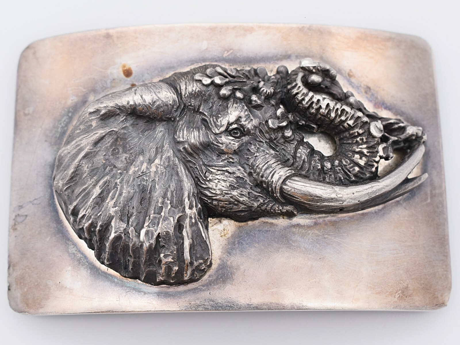 Solid Sterling Silver Elephant Watering Hole Vintage Belt Buckle Hallmarked TOC