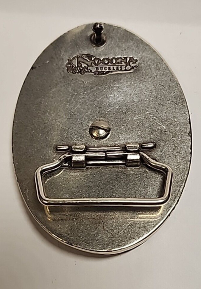Nocona Belt Buckle Camo Deer Rope Edge Silver Tone Oval Leaping White Tail