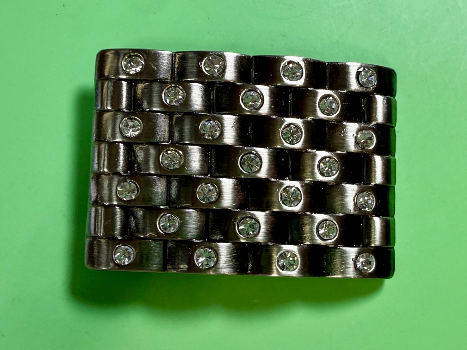 Block Brick Wall Pattern, Clear Rhinestone Accented Bling Jeweled Belt Buckle