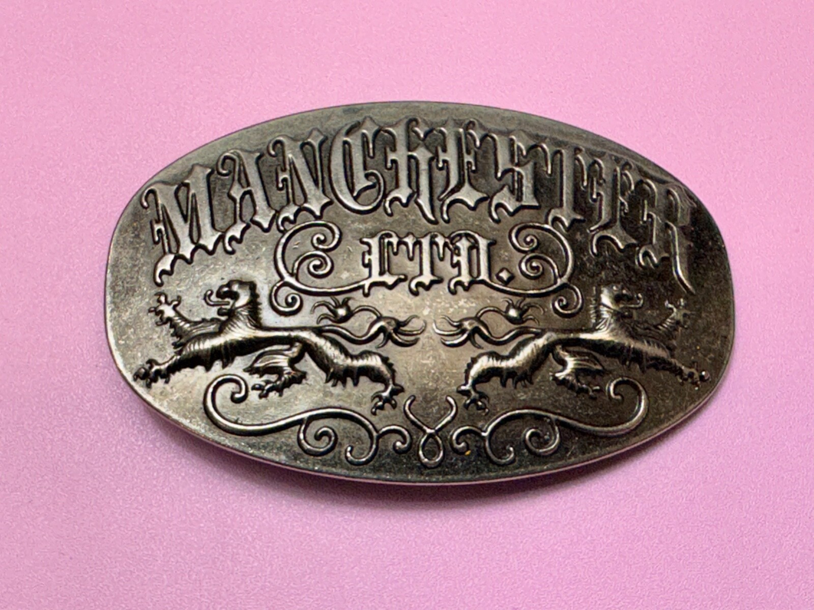 Manchester Ltd Lions Crest Clothing Company Silver Color Metal Belt Buckle
