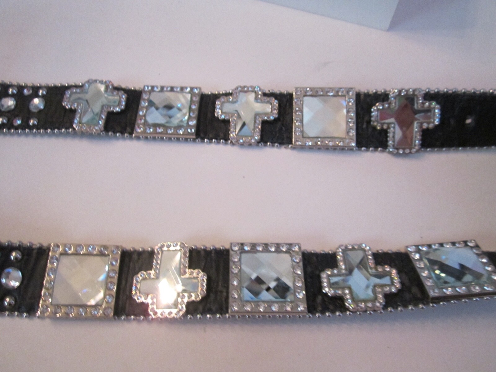 FACETED CRYSTALS RELIGIOUS CROSS & STUDS BELT BUCKLE & LEATHER BELT – BBA-28