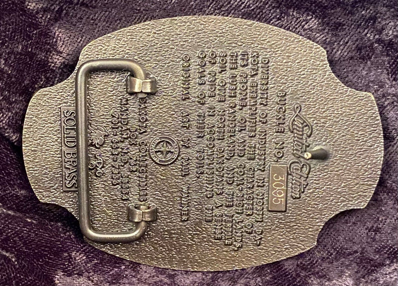 Vtg 80’s Brass Belt Buckle North Dakota Centennial Limited Edition # 3095