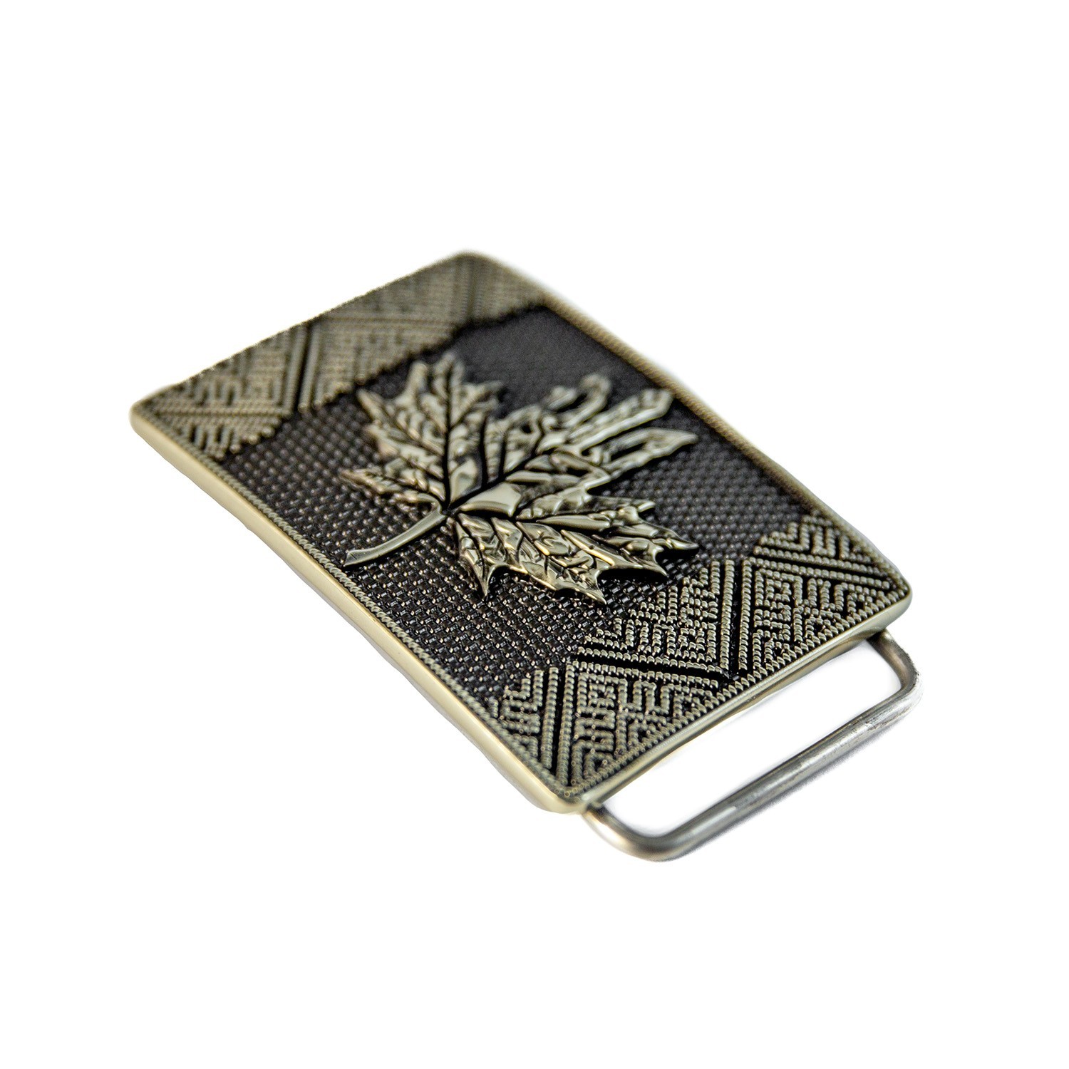 German silver buckle Maple leaf trident, Canadian maple leaf, Ukrainian trident