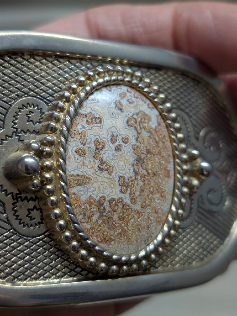 vintage WESTERN buckle belt AGATE hand polished stone COWBOY gemstone ROCK