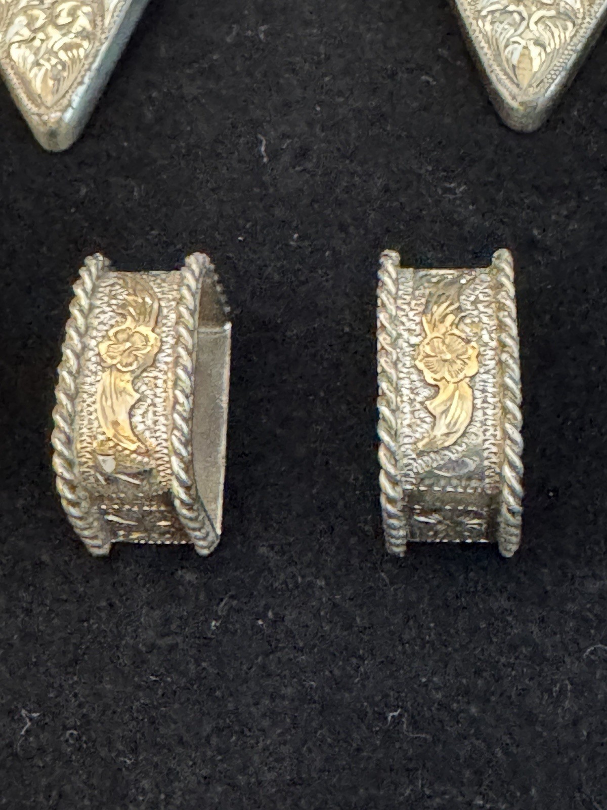 Sterling Silver 10K Gold Overlay Western 4 Pc Belt Buckle Set GN34 Mexico