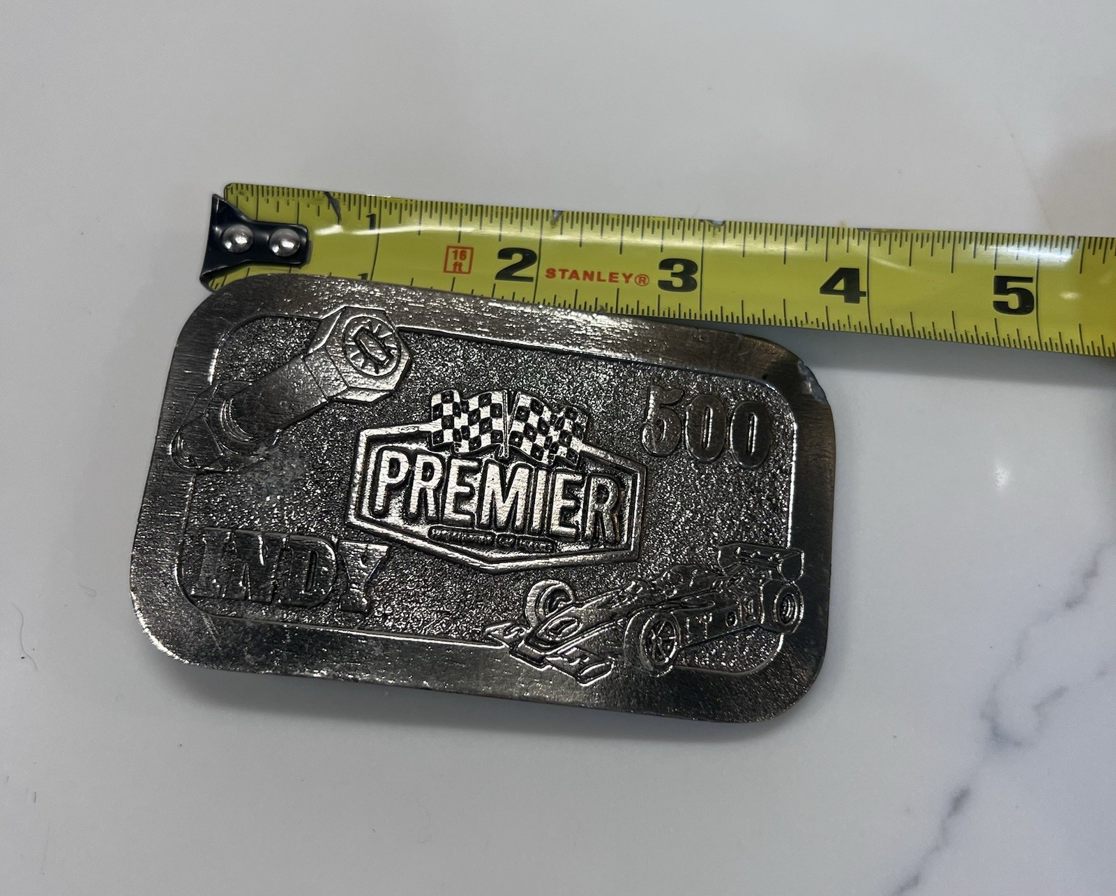 Vintage Silver Indy 500 Belt Buckle Premier The Great American Buckle Co Racing
