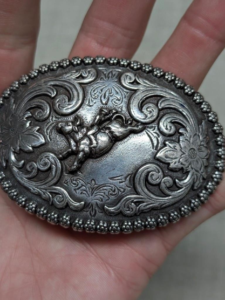 vintage NOCONA belt buckle BULL RIDER metal steel WESTERN cowboy RODEO engraved