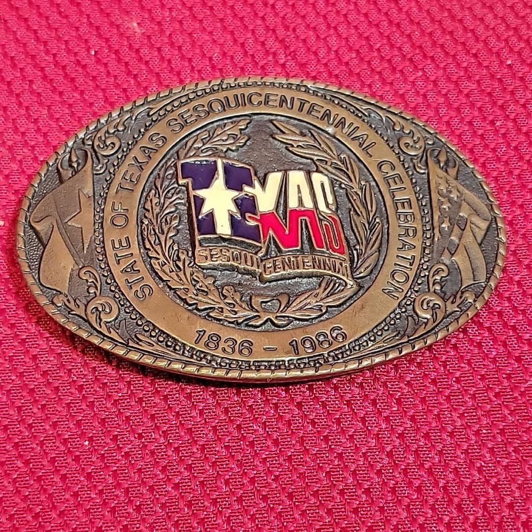3.5&Prime; TEXAS SESQUICENTENNIAL BELT BUCKLE Numbered VINTAGE 1986 Brass metal Texoma