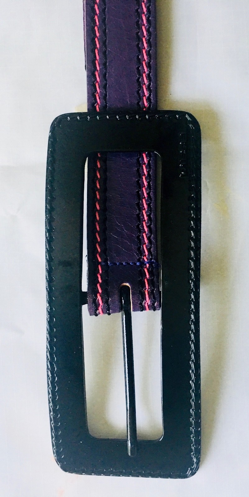 DIESEL: NEW Purple Leather Belt w Pink Stitching & Black Patent Buckle Size 80cm