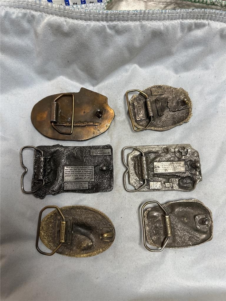 Six Vintage Fishing Belt Buckles Bass, etc.