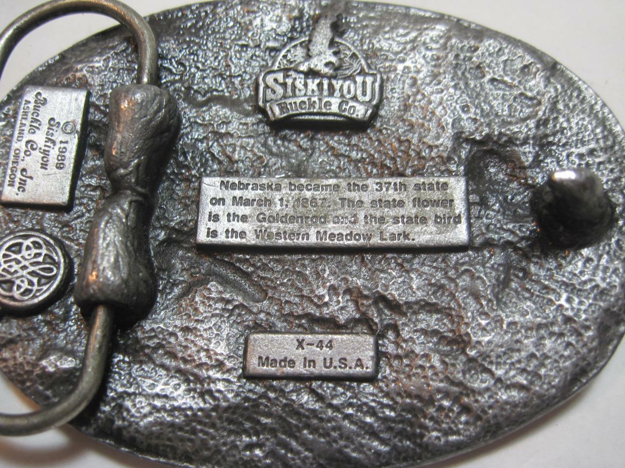 Vintage 1989 NEBRASKA Indian Chief & Stage Coach Belt Buckle X-44 Pewter UNUSED