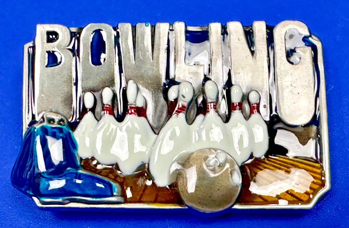 Bowling Sports Commemorative Belt Buckle – Raised Pins, Lane And Ball