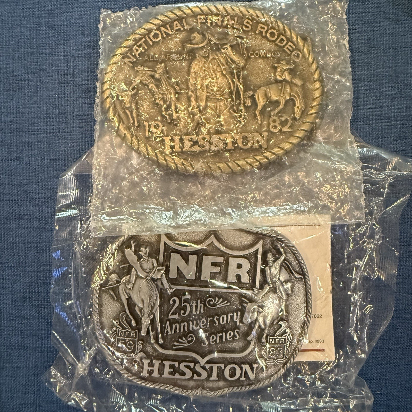 Lot of 2 Vintage 80s National Finals Rodeo NFR Hesston Belt Buckles 82 83