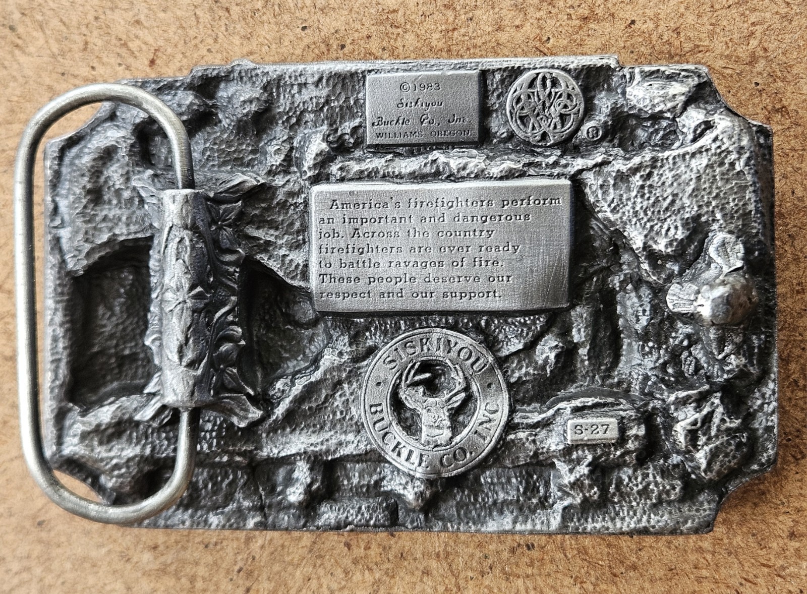 Vintage 1983 Siskiyou America&rsquo;s Firefighters Ever Ready Ever Willing Belt Buckle