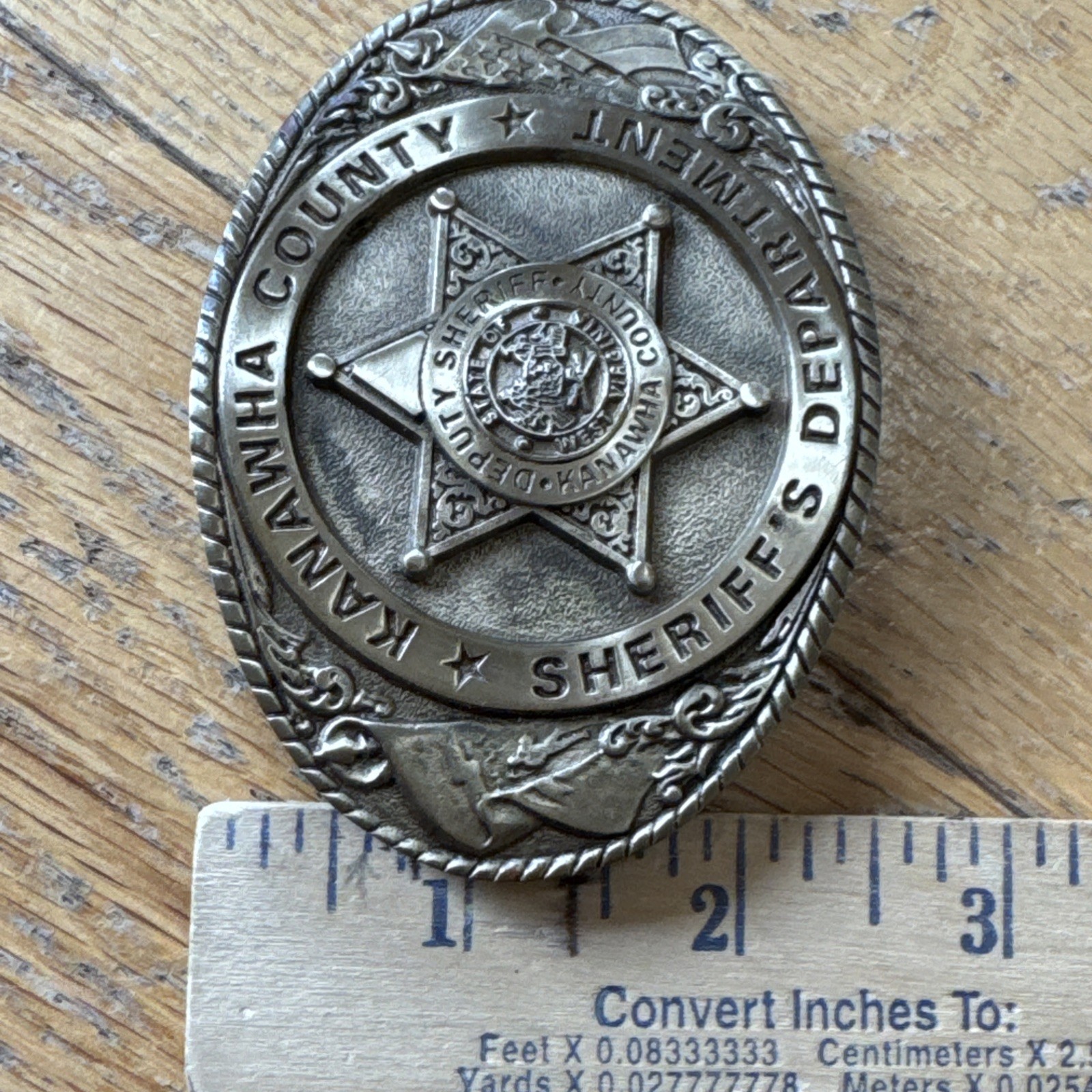 OBSOLETE 1989 Kanawha County West Virginia Sheriff Department Brass Belt Buckle