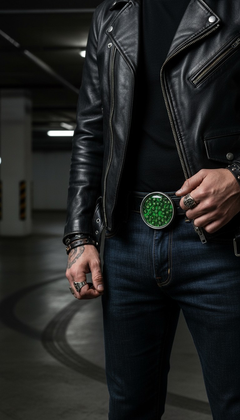 New Men Women Silver Metal Belt Buckle Skulls Biker Western Fashion Green Color