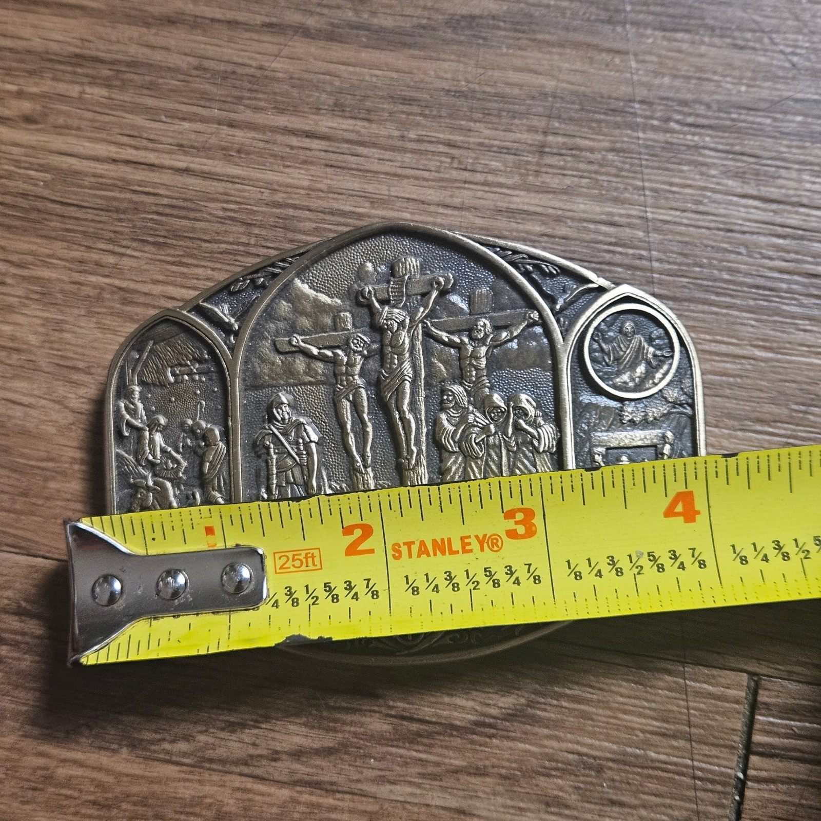 Lot of 4 Vintage Western Belt Buckles Pony Express Crucifixion Longhorn Brass