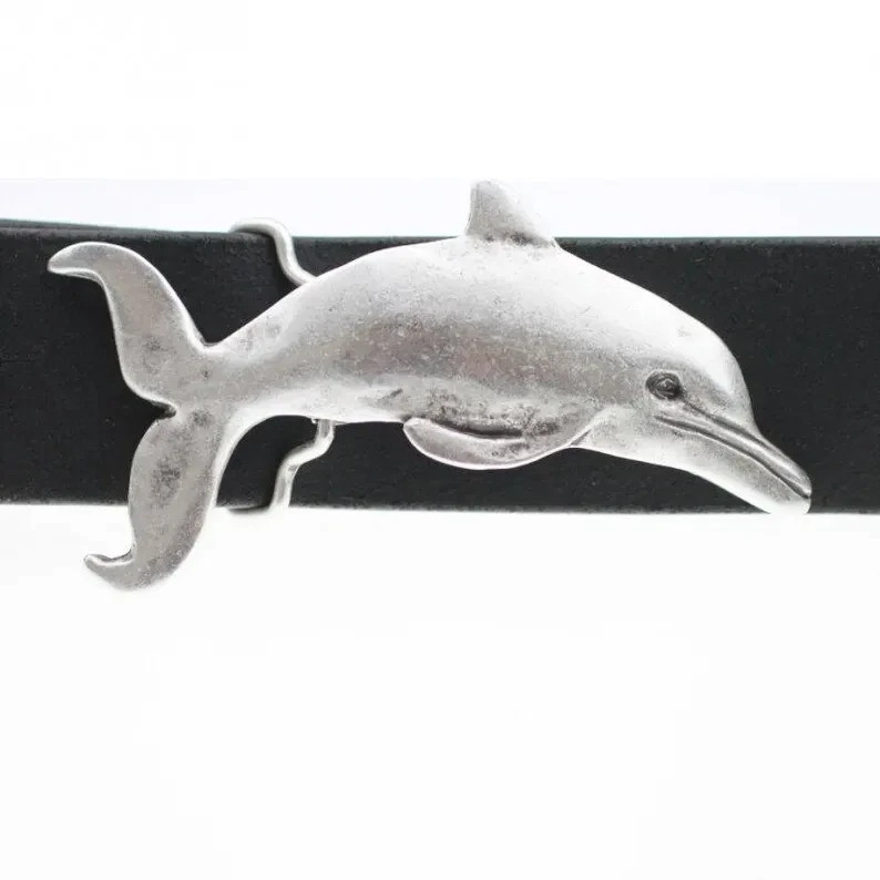 ChatGPT: Belt Buckle Dolphin Design Antique Silver Nautical Animal Print Oval Embossed