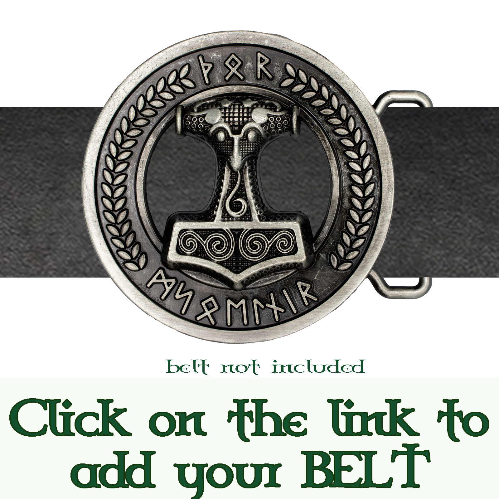 Thors Hammer Viking Metal Belt Buckle Biker UK Laurel Leaf Roman Nordic