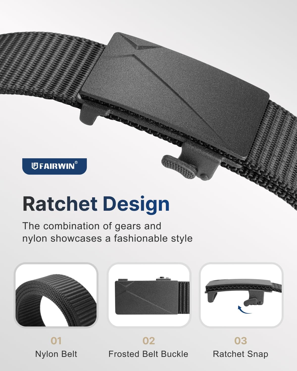 FAIRWIN Ratchet Belts for Men – Nylon Web Belt S(32&Prime;-38&Prime;waist), Frosted