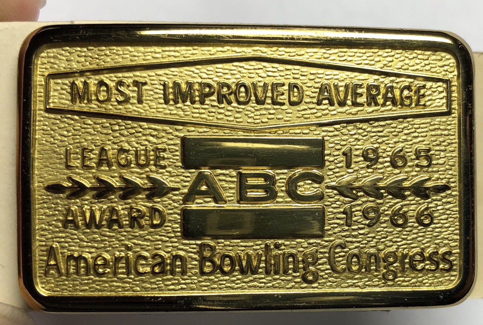 Vtg NOS 1965 1966 ABC Bowling League Award Belt Buckle American Congress Brass