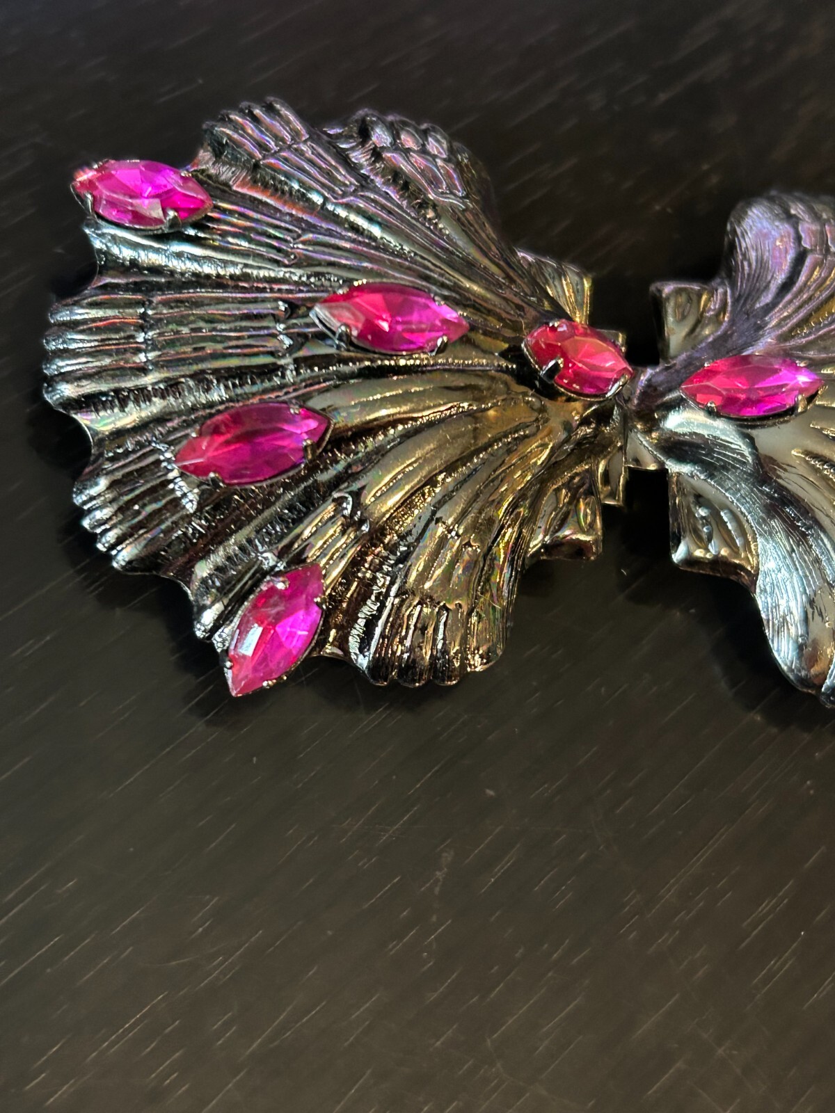 Vintage Collectible Two Part Silver Tone Pink Rhinestones Metal Belt Buckle