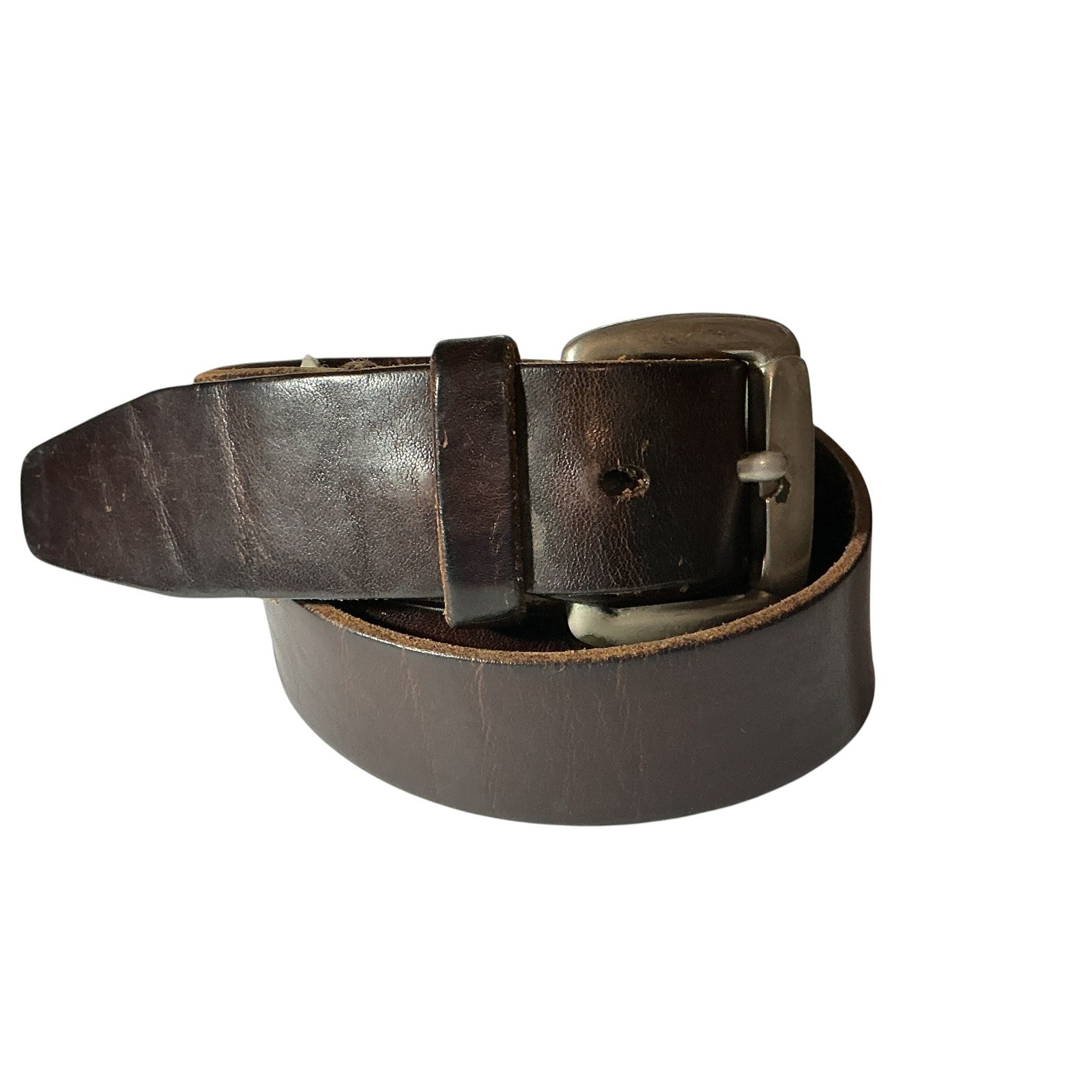 Vtg Fossil brown Leather Belt Silver Buckle Rugged Casual Distressed 34