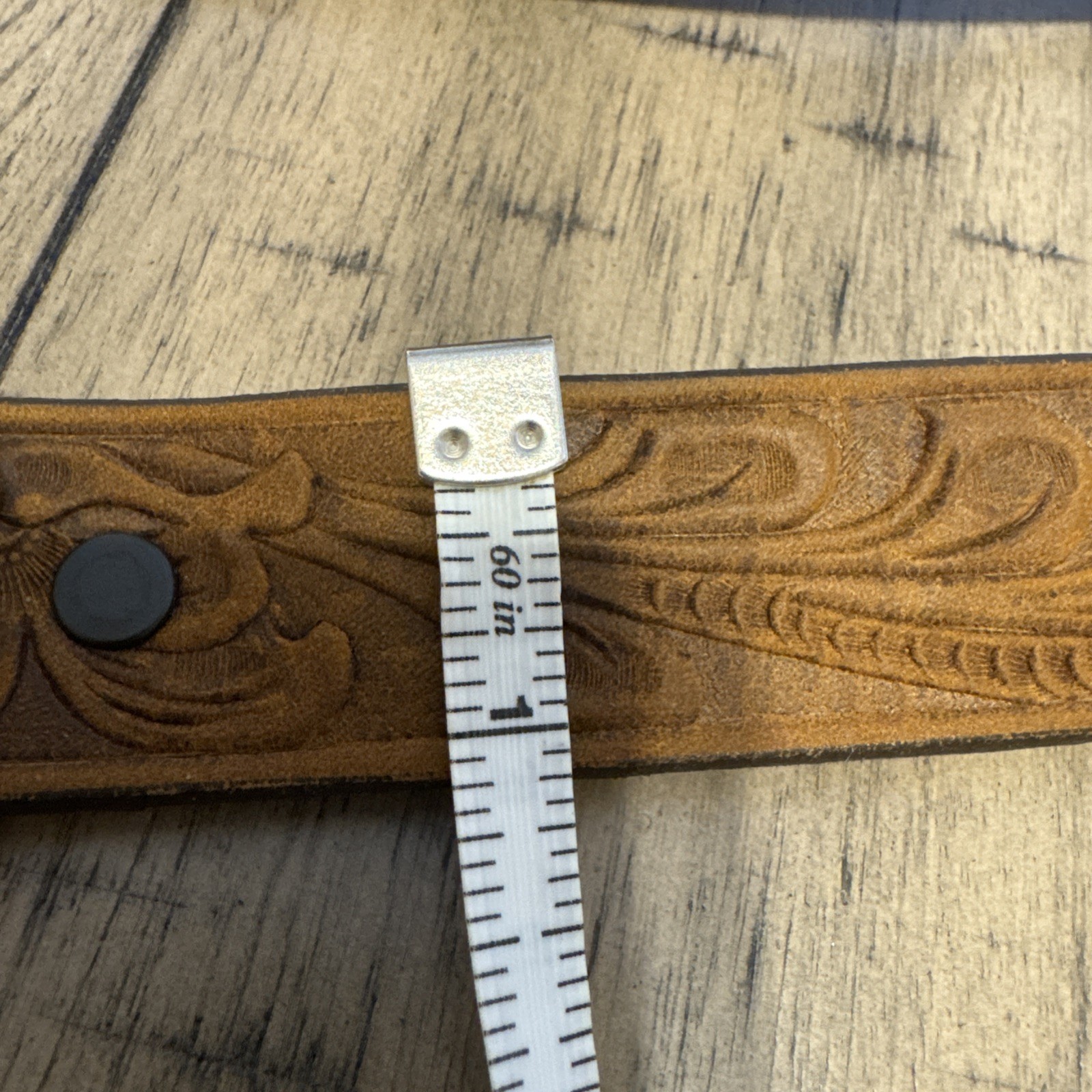 Justin Leather Belt Size 28 Brown Tooled Champion Buckle Western Rodeo