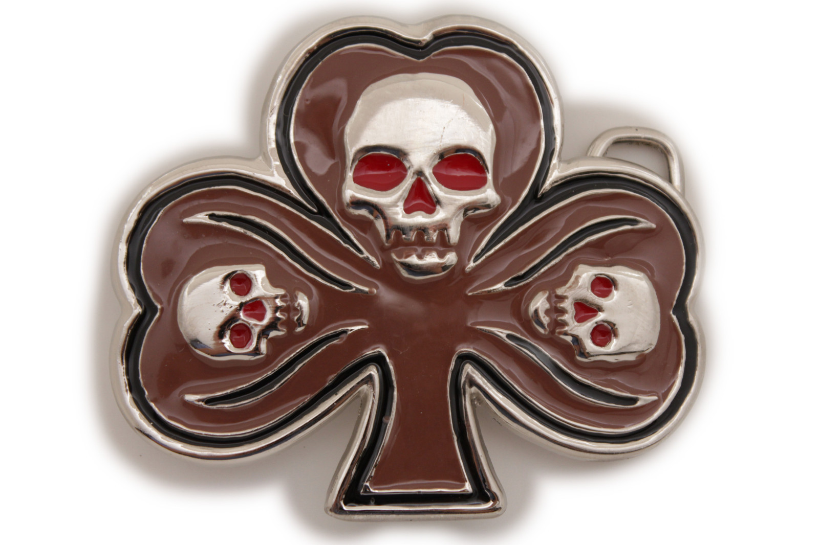 New Men Women Silver Belt Buckle Skull Skeleton Head Brown Clover Leaf Halloween