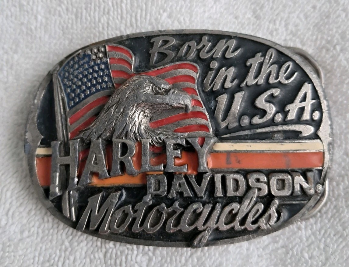 Vintage 1991 Harley-Davidson « Born in the USA » Eagle Belt Buckle – Baron H404