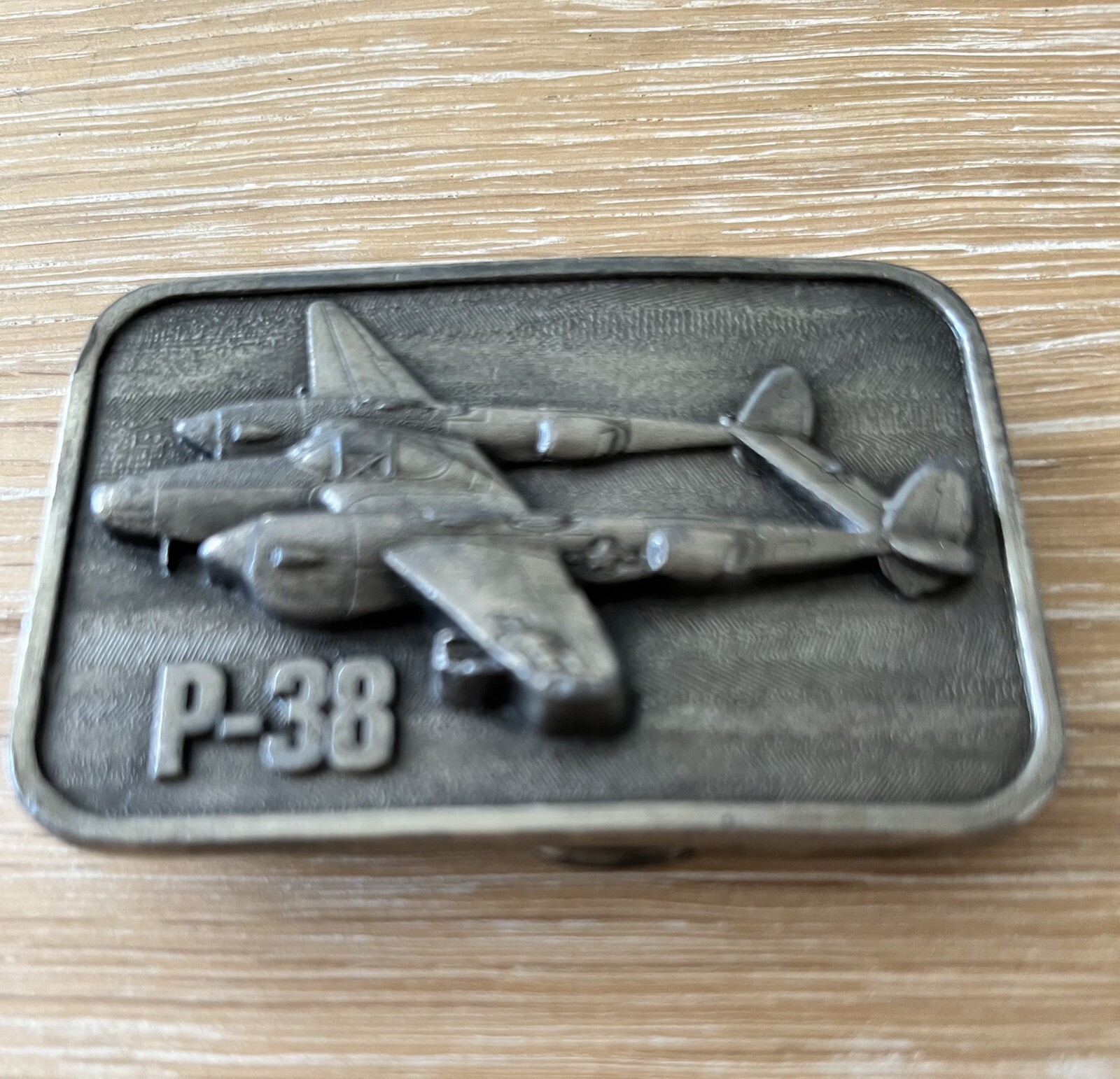 P-38 WWII Fighter Plane Vintage 80s Belt Buckle Military Air Force USA Western