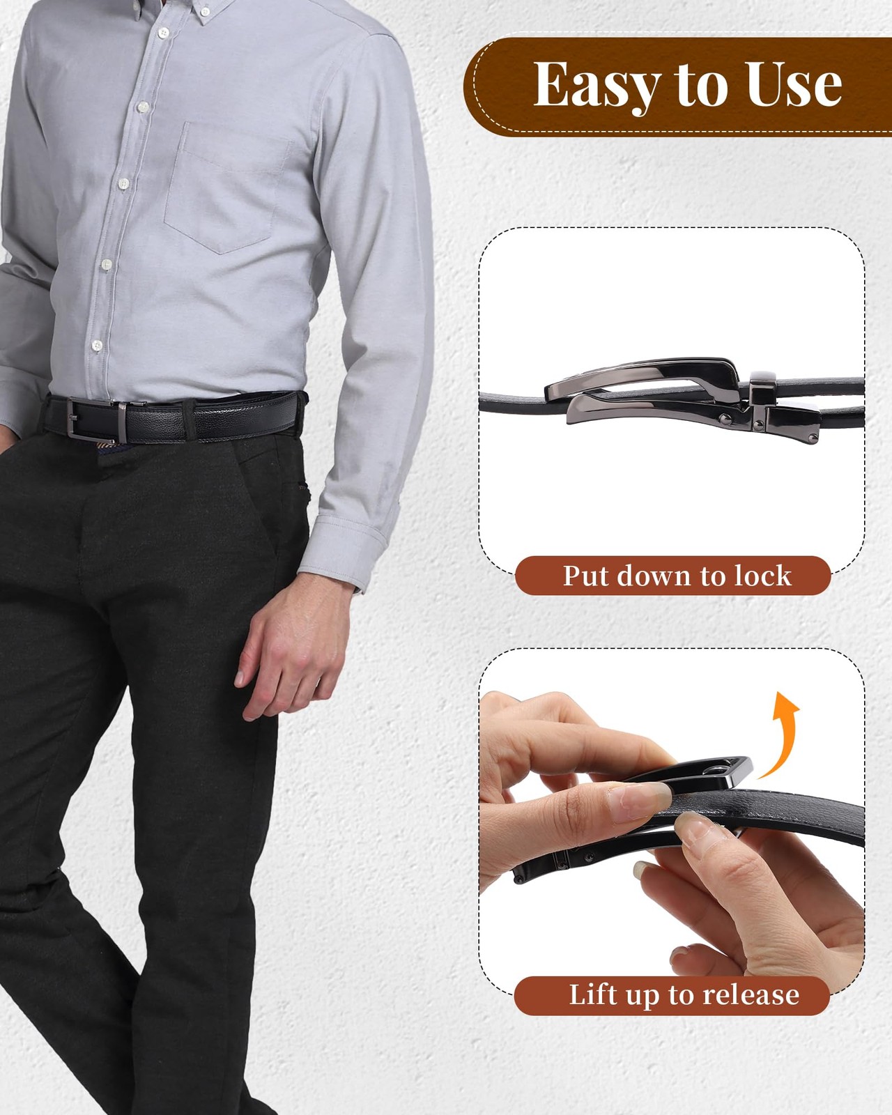 AWAYTR Ratchet Dress Belt for Men – Fit Waist: 36&Prime;-42&Prime;, Gunmetal Buckle-black