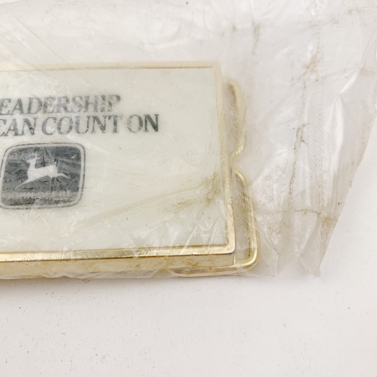 Vintage John Deere Leadership You Can Count On Metal Tile Rectangle Belt Buckle