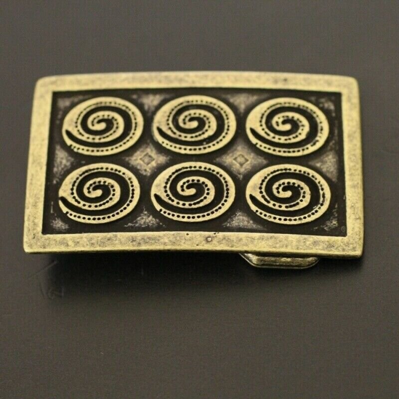 Rectangular Metal Effect Spiral Ornament Belt Buckle, Antique Brass