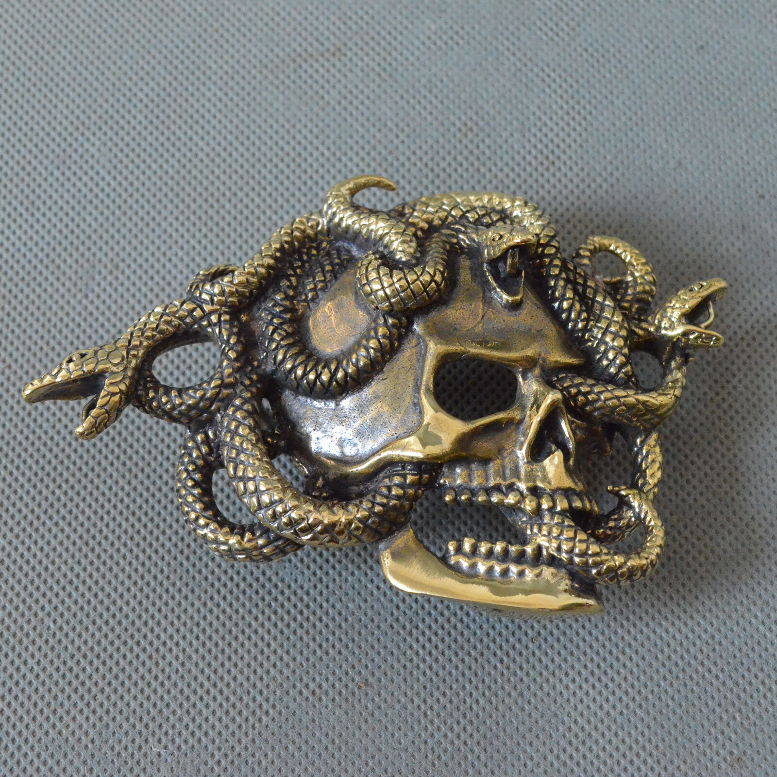 Casting Solid Brass Skull Snake Belt Buckle,Punk Skull Unique Men&rsquo;s Buckle, gift