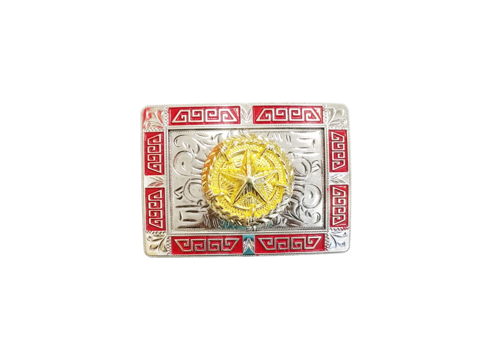 Western Buckle Gold Red Silver Texas Lone Star Cowboy 2 » Buckle Hebilla Vaquero