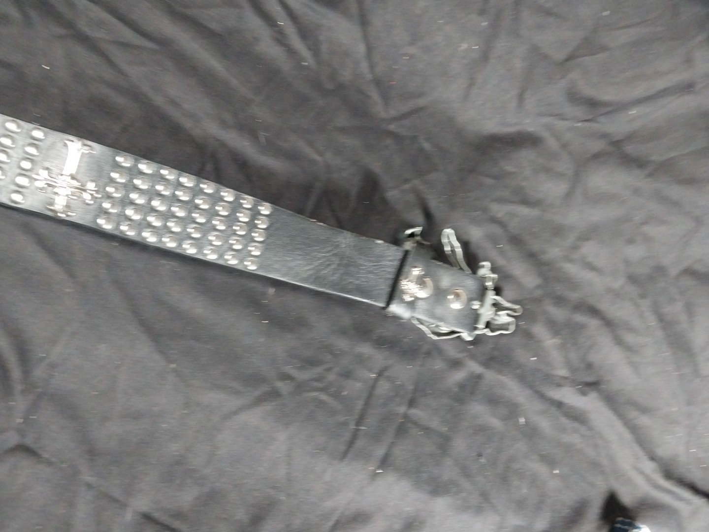 Studded Leather Belt With Skelton Hand Buckle 42&Prime;