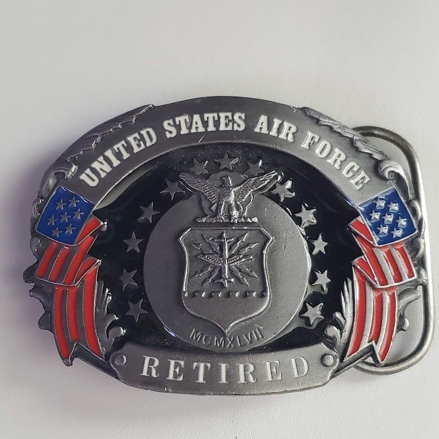 Siskiyou Buckle Co US Air Force Retired Belt Buckle USA Made Enamel Pewter