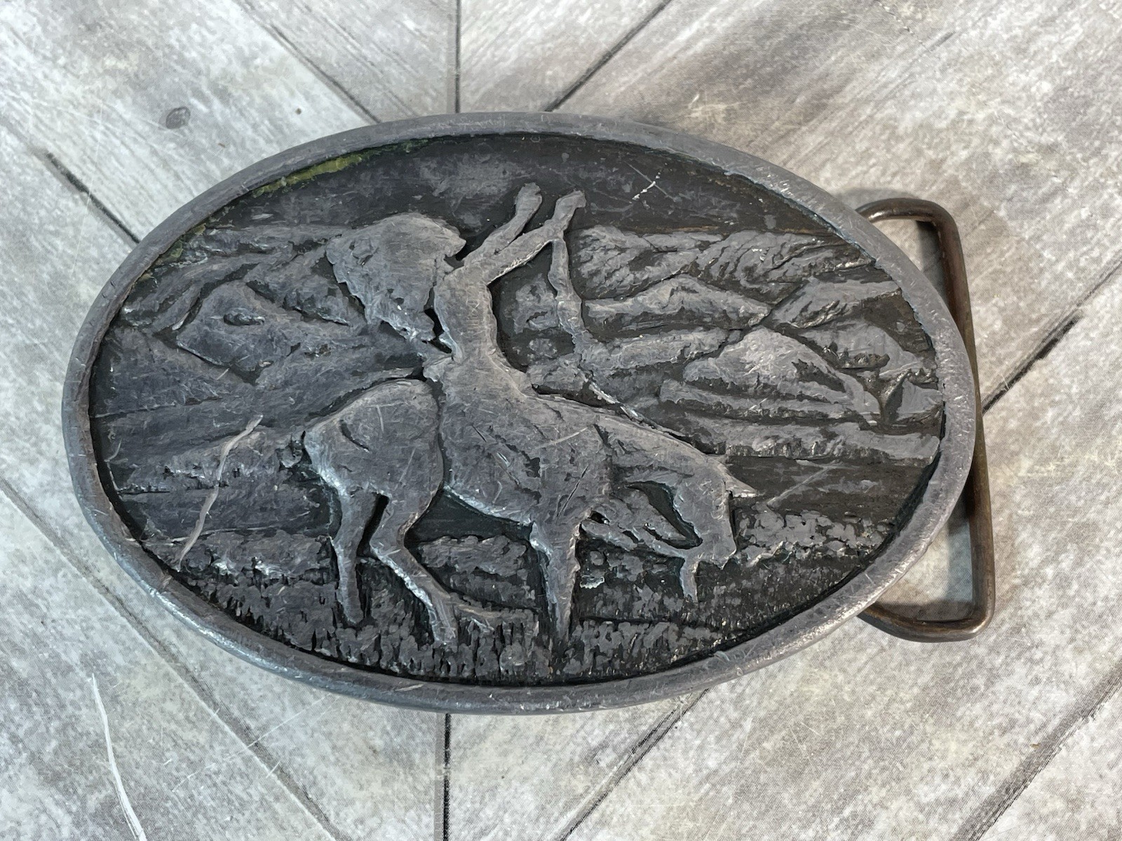 Bergamot Brass Works 1977 Belt Buckle American Indian On Horse