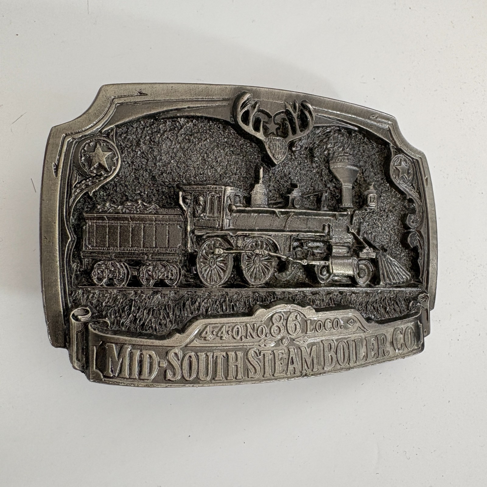 Mid South Steam Boiler Co Belt Buckle Silver Trains Locomotives