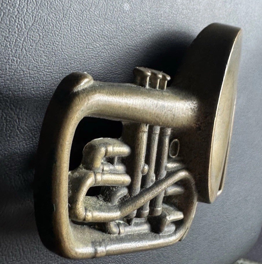 Vintage French Horn Solid Brass Belt Buckle 1978 Baron Buckles 6067 Taiwan